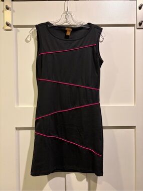 Copper Key Black Sleeveless Mini Dress with Pink Piping
